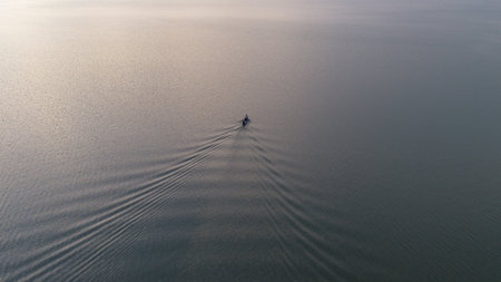 Aerial View of Boat Sailing on Water