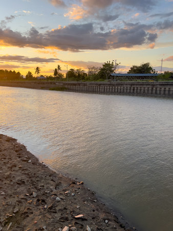 Picturesque Canal at Sunsetの写真素材