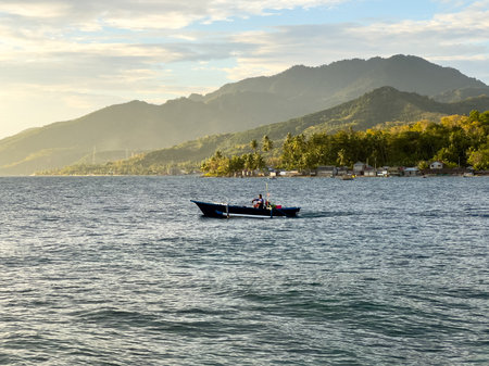 Fishermen Sailing on a Boat near the Coast