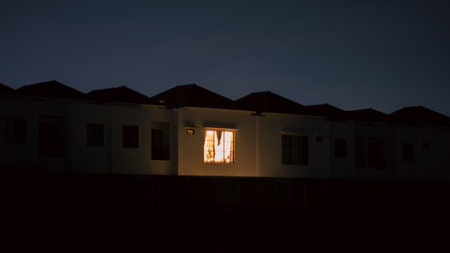 Exterior of Residential Buildings at Nightの写真素材