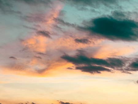 Cloudscape, Colored Clouds at Sunset near the Ocean, Backgroundの写真素材
