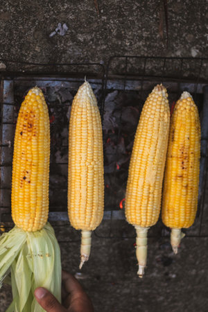 Overhead Shot of Corn on the Grill