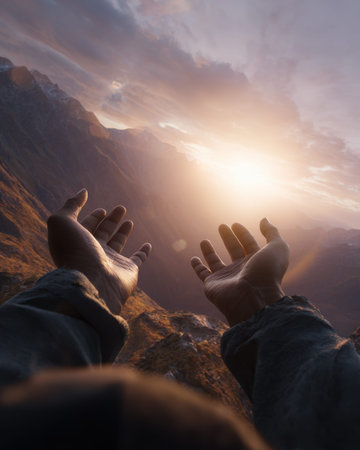 Reaching Hands Towards Sunlit Mountainsの素材