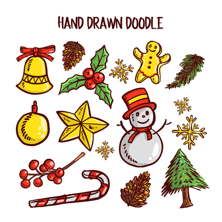 Christmas Doodle art Set. Vector Illustrationのイラスト素材