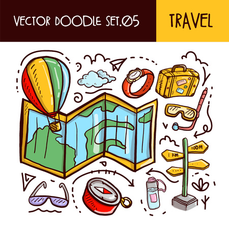 Travel Doodles Icon. Vector Illustration Setのイラスト素材