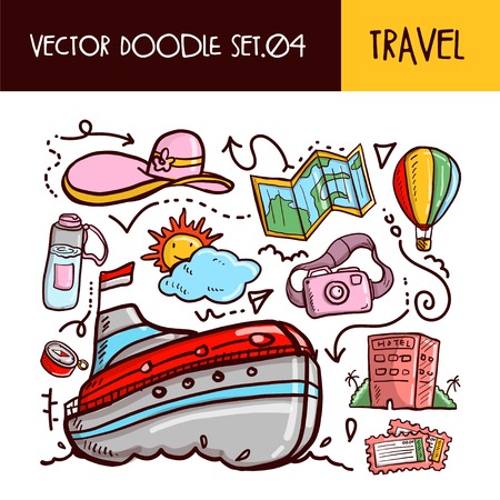 Travel Doodles Icon. Vector Illustration Setのイラスト素材