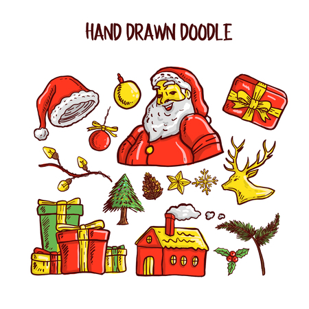 Christmas Doodle art Set. Vector Illustrationのイラスト素材