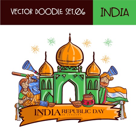 Hand Drawn Indian Republic Day Illustration Vectorのイラスト素材