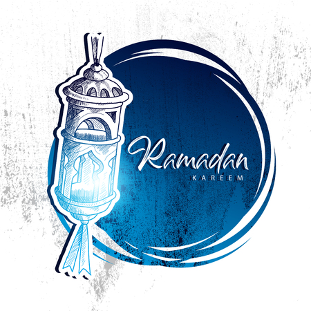 Hand drawn Sketch of Ramadan Lantern with grunge Background. Vector Illustrationのイラスト素材
