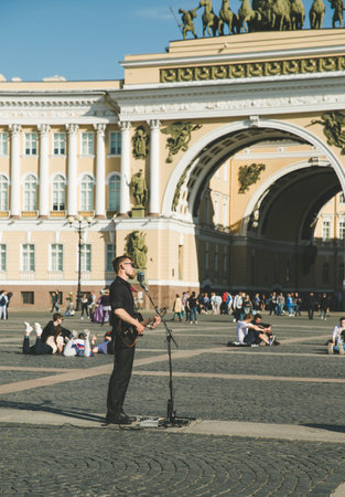 Guitarist performs at the Music Festival on the Palace Square of St. Petersburgのeditorial素材