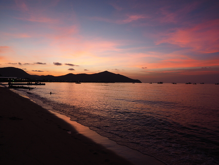 background sunset at sea shadow and soft lightの写真素材