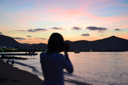photography sunset sea shadowの写真素材