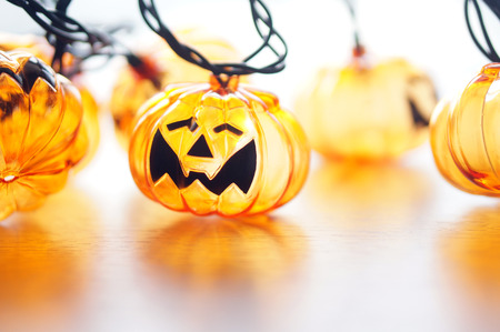 group of halloween pumpkin lamp on daylightの写真素材