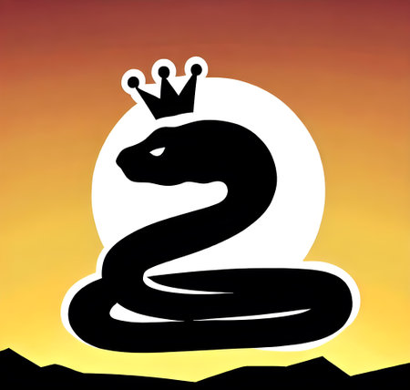 snake icon over sunset background. black and white design. generate ai illustrationの素材