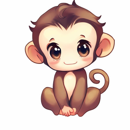 Cute little monkey sitting on the floor. Vector cartoon illustration.の素材