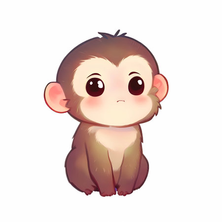Cute monkey sitting on white background.  generate by ai.の素材