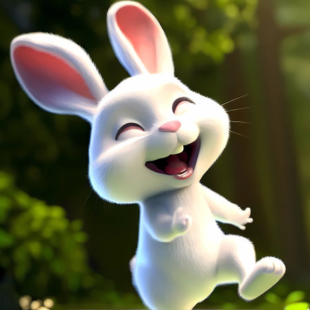 Cute white rabbit running in the forest. 3d rendering , generate by aiの素材