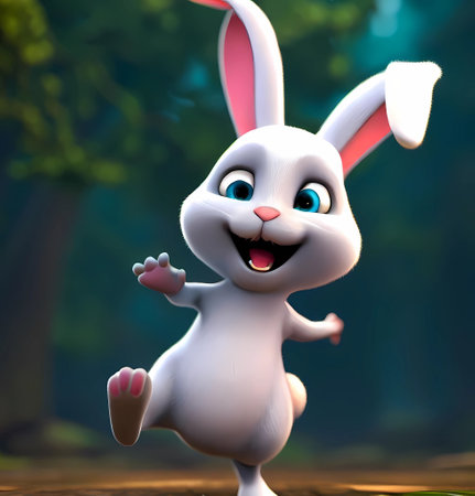 Cute cartoon rabbit jumping in the forest. 3D rendering , generate by aiの素材