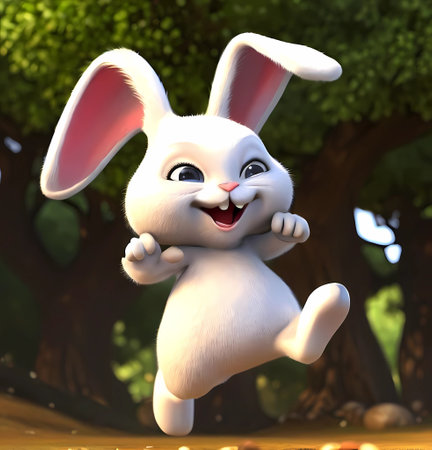 Cute cartoon rabbit jumping in the park. 3D rendering , generate by aiの素材