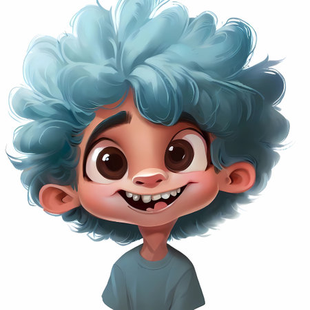 Cute little boy with blue hair and smiling face. Vector illustration, generate by ai.の素材