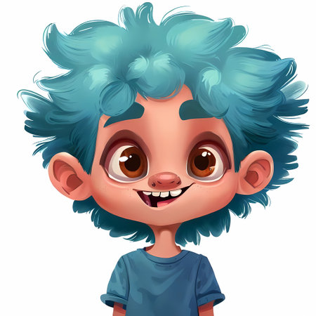 Cute cartoon little boy with blue hair. Vector illustration isolated on white background, generate by ai.の素材