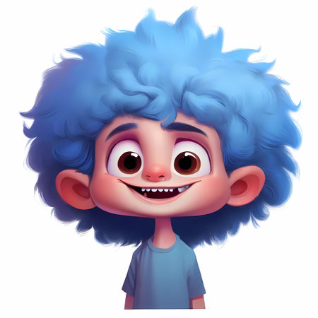 3D Render of a Little Boy with Blue Hair on White Background, generate by ai.の素材