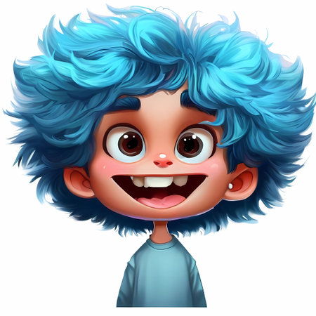 Vector illustration of Cute cartoon boy with blue hair isolated on white background, generate by ai.の素材