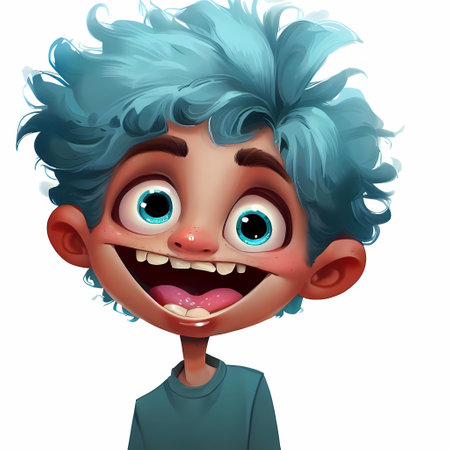 Cute cartoon boy with blue hair on white background. Vector illustration, generate by ai.の素材