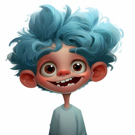 Cute cartoon boy with blue hair, 3d rendering. Computer digital drawing , generate by ai .の素材