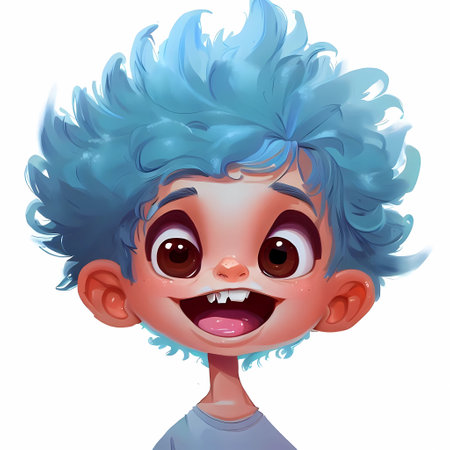 Portrait of a cute little boy with blue hair. Vector illustration , generate by ai .の素材