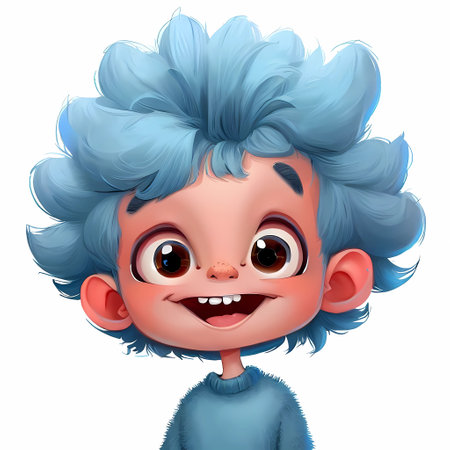 3D Render of Little boy with blue hair and smiley face , generate by ai .の素材