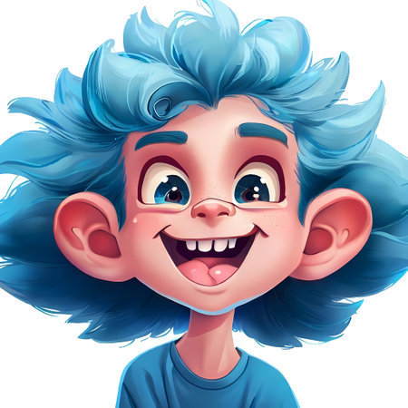 Cute cartoon boy with blue hair. Vector clip art illustration, generate by ai .の素材