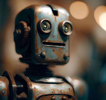 Retro robot on a background of bokeh. Selective focus, generate by ai .の素材