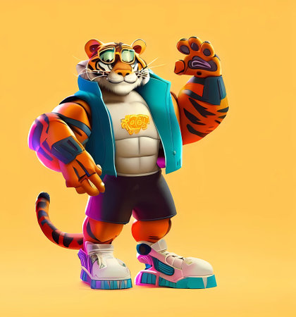 Futuristic Tiger Athlete: Iconic Sportswear and Sneakers for the Big Game. generate by ai .の素材