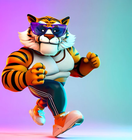 Futuristic Tiger Athlete: Iconic Sportswear and Sneakers for the Big Game. generate by ai .の素材