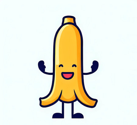 A banana shaped character is a portrait with arms and legs and a smiling face , generate by aiの素材
