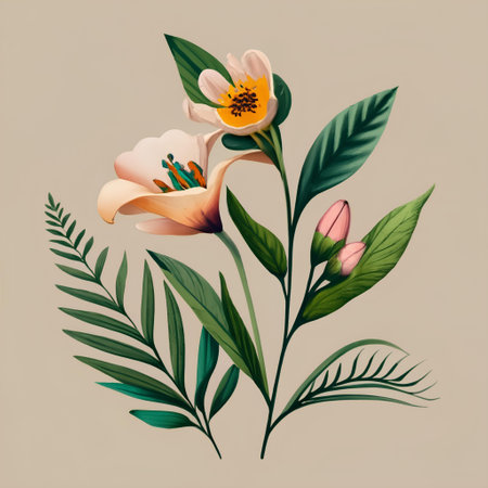 Flowers and leaves. Vector illustration. Isolated on background.の素材