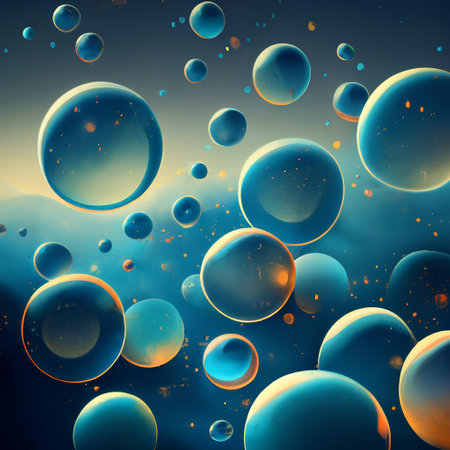 abstract background with blue and orange bubbles, 3d render illustrationの素材