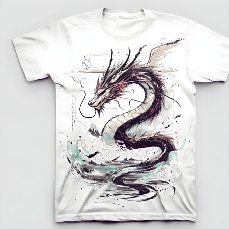 T-shirt design with dragon on white background. 3d illustration.の素材