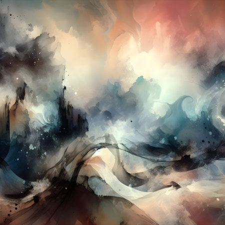 Abstract watercolor background with mountains and clouds. Digital art painting.の素材