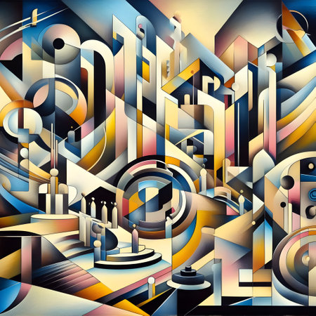 Abstract colorful background with geometric shapes. 3d rendering, digital illustration.の素材