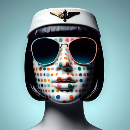 Mannequin head with colorful polka dot pattern. 3d illustrationの素材