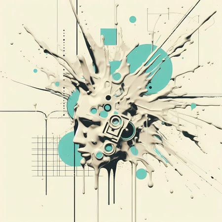 3d rendering of a futuristic robot head with a lot of splashesの素材