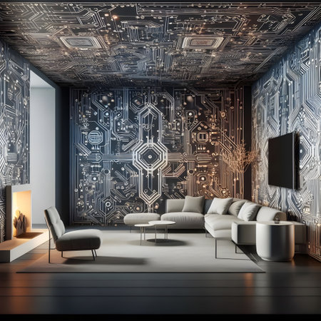 3d render of modern living room with black and white wall and furnitureの素材