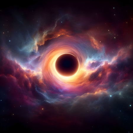 Solar eclipse in space with stars and nebula. 3D renderingの素材