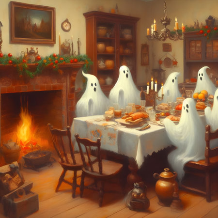 Halloween dinner in the old house. Illustration for your designの素材