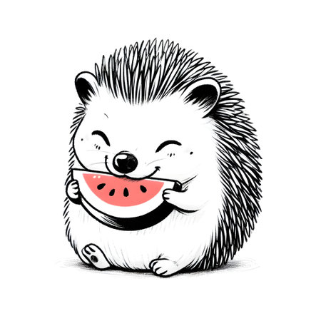 Cute hedgehog eating watermelon. Vector illustration of a hedgehog.の素材