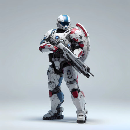 Astronaut in space suit with a gun. 3d renderingの素材
