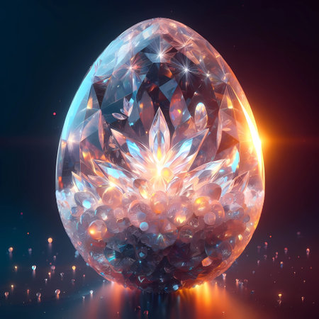 crystal egg on a black background. 3d rendering, 3d illustrationの素材