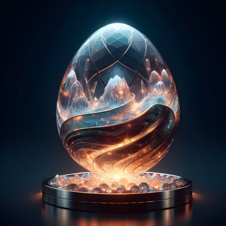 Glowing abstract sphere on dark background. 3D illustration. Christmas and New Year conceptの素材